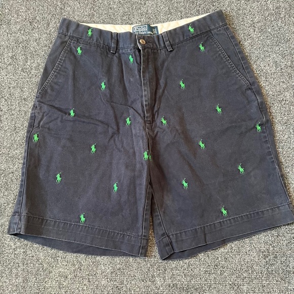 Polo Ralph Lauren Other - Polo Ralph Lauren Mens Navy Blue All Over Green Pony Embroidered Chino Shorts 32